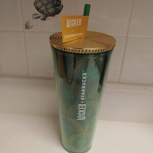 Starbucks Wicked | Emerald City Printed 24oz Cold Cup with Gold Lid and Straw
